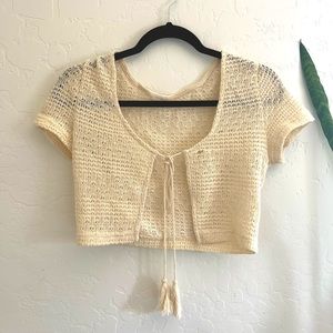 crochet front tie off white top!